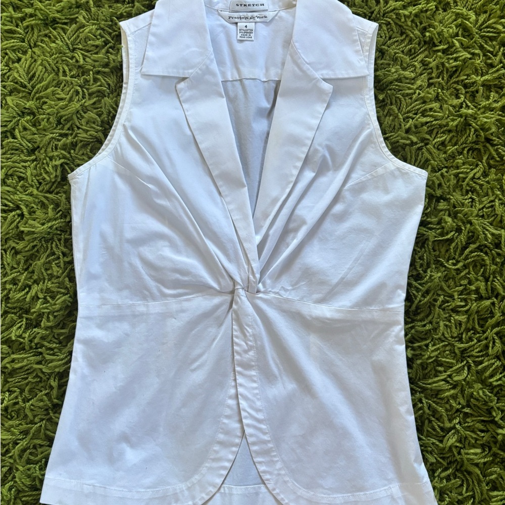 Preston & York White Sleeveless Blouse with V-Neck